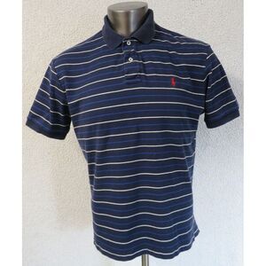 Mens Polo Ralph Lauren Striped Blue‎ Red Pony Shirt Size L Cotton Short Sleeve